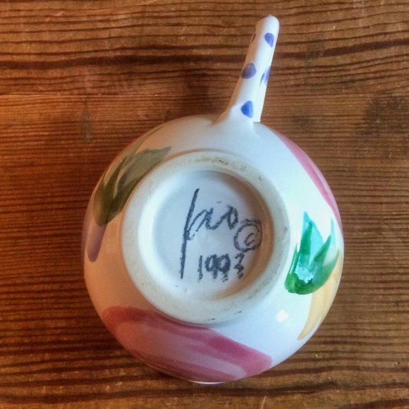 Vtg Hand Painted Pottery Creamer Floral Motif Polka Dot Country Kitchen Decor - Picture 7 of 7